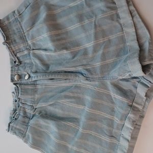 Kittenish shorts large light blue w/ white vertical stripes pleated paperbag top